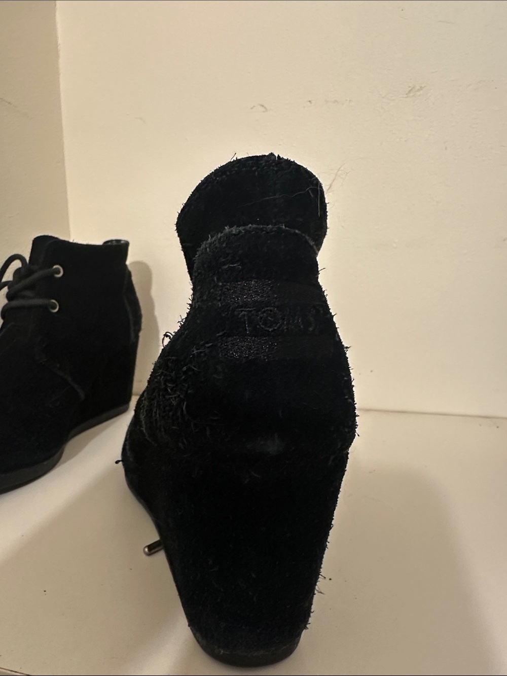 Toms Black Suede Lace-Up Wedge Boots - Picture 4 of 5